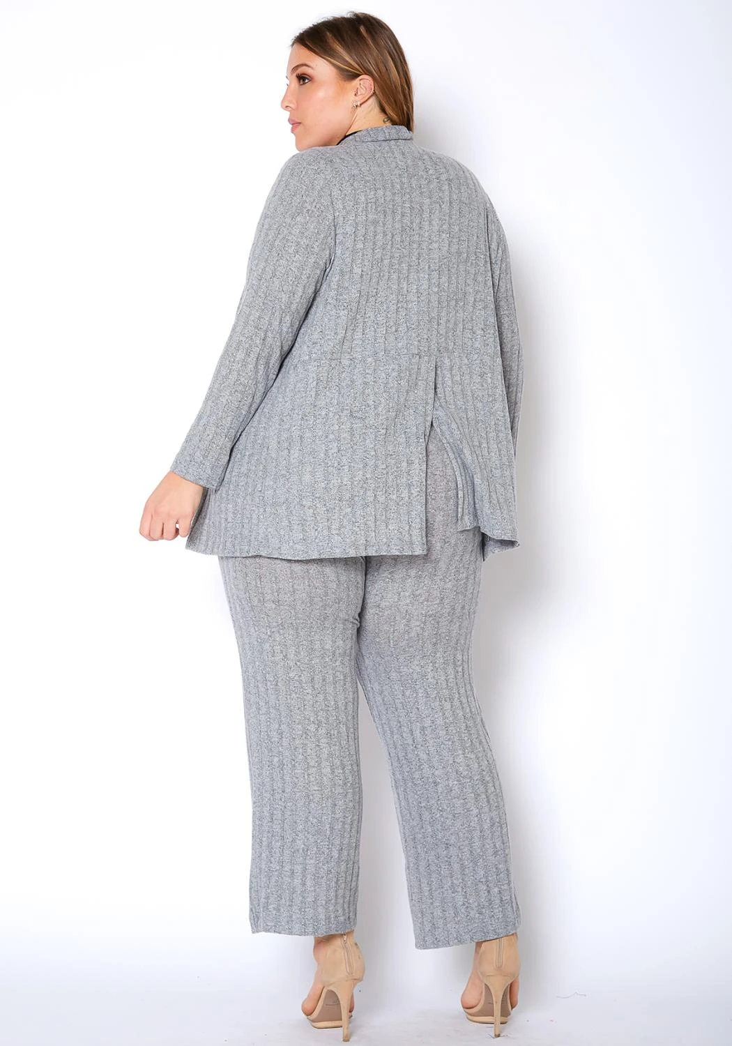 Pleione Plus Size High Waist Ribbed Knit Straight Pants 3 Pleione Plus Size High Waist Ribbed Knit Straight Pants - Image 3