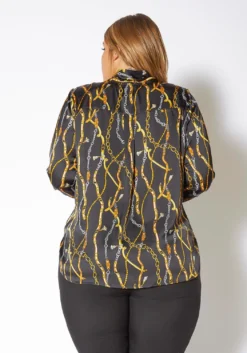 Pleione Plus Size Chained Print Scarf Tie Blouse -Asoph Fashion Shop 2012430 286 2
