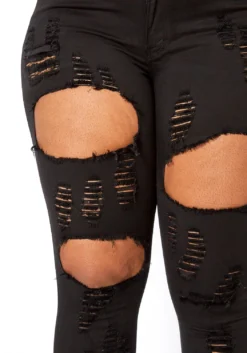 Vibrant Plus Size Stripe Distressed Black Denim Skinny Jean 11 Vibrant Plus Size Stripe Distressed Black Denim Skinny Jean -Asoph Fashion Shop 2013643 001 4