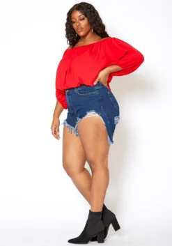 Vibrant Plus Size High Waisted Destroyed Denim Shorts -Asoph Fashion Shop 2013648 939 1