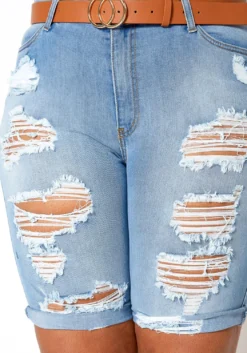 Vibrant Light Wash Distressed Bermuda Plus Size Shorts -Asoph Fashion Shop 2013650 938 3