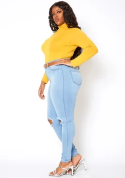 Vibrant Plus Size Classic Light Blue Washed Knee Rip Denim Jeans -Asoph Fashion Shop 2013653 940 1