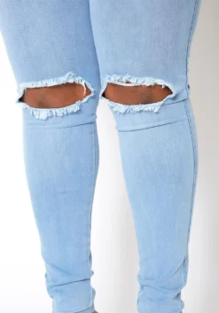 Vibrant Plus Size Classic Light Blue Washed Knee Rip Denim Jeans -Asoph Fashion Shop 2013653 940 3
