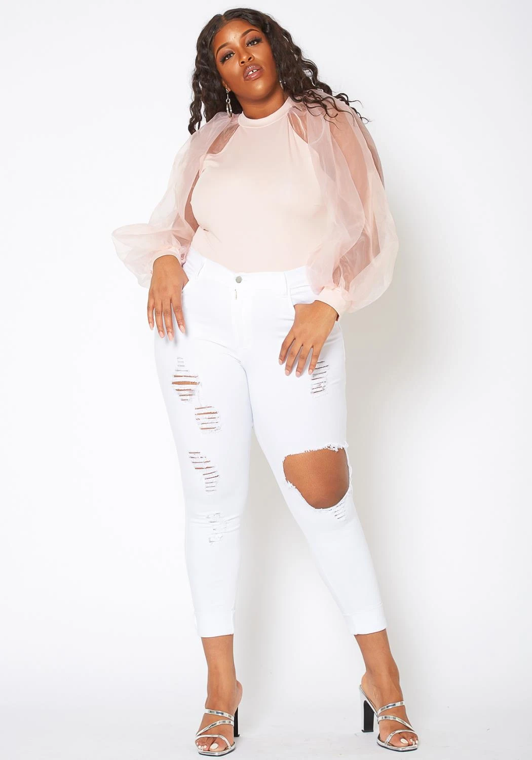 Vibrant Plus Size Womens Mid Rise Front Distressed Skinny Jeans 3 Vibrant Plus Size Womens Mid Rise Front Distressed Skinny Jeans - Image 3