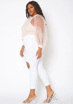 Vibrant Plus Size Womens Mid Rise Front Distressed Skinny Jeans 7 Vibrant Plus Size Womens Mid Rise Front Distressed Skinny Jeans -Asoph Fashion Shop 2013656 002 2