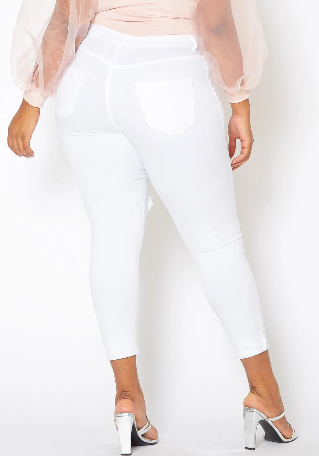 Vibrant Plus Size Womens Mid Rise Front Distressed Skinny Jeans 2 Vibrant Plus Size Womens Mid Rise Front Distressed Skinny Jeans - Image 2