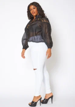 Vibrant Plus Size Classic Knee Rip Skinny Jeans -Asoph Fashion Shop 2013659 002 0