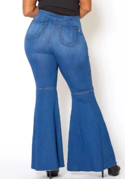 Vibrant Plus Size Retro Flare Raw Hem Denim Jean -Asoph Fashion Shop 2013663 938 2