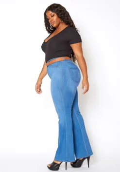 Vibrant Plus Size Basic Blue Washed Flared Hem Jean -Asoph Fashion Shop 2013665 938 2
