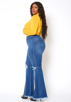 Vibrant Plus Size Knee Distressed Retro Bell Bottom Jean -Asoph Fashion Shop 2013666 938 1