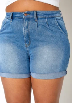 Vibrant Plus Size Blue Wash High Rise Denim Shorts -Asoph Fashion Shop 2013671 938 3