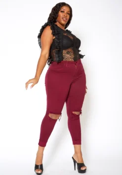 Vibrant Mid Rise Knee Distressed Plus Size Skinny Jean