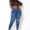 Vibrant Plus Size Classic Dark Wash Skinny Denim Jeans