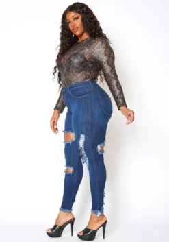 Vibrant Plus Size Front & Back Distress Hem Jean -Asoph Fashion Shop 2013679 938 1