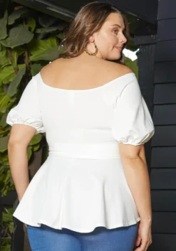 Asoph Plus Size Off Shoulder Chiffon Smocked Peplum Blouse -Asoph Fashion Shop 2013727 135 2