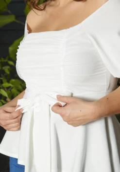 Asoph Plus Size Off Shoulder Chiffon Smocked Peplum Blouse -Asoph Fashion Shop 2013727 135 3