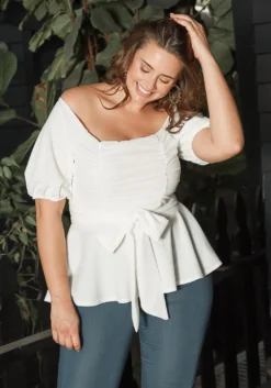 Asoph Plus Size Off Shoulder Chiffon Smocked Peplum Blouse