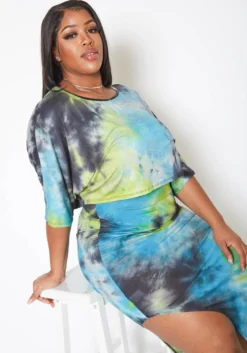 Asoph Plus Size Ocean Tie Dye Crop Top & Tank Midi Dress Set -Asoph Fashion Shop 2013731 003 5