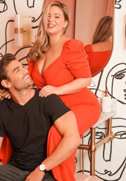 Asoph Plus Size Ruched Shoulder Puff Straight Jumpsuit