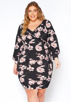 Asoph Plus Size Blush Flower Wrap Dress