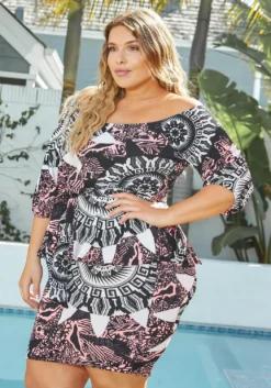 Asoph Plus Size Neon Ancient Art Patterned Bodycon Mini Dress -Asoph Fashion Shop 2014192 148 2