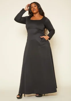 Plus Size Classic Square Neck Long Sleeve Maxi Dress -Asoph Fashion Shop 2014193 001 1