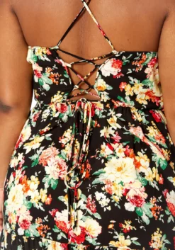 Asoph Plus Size Floral Print Crosslace Back Mini Dress -Asoph Fashion Shop 2014419 001 2