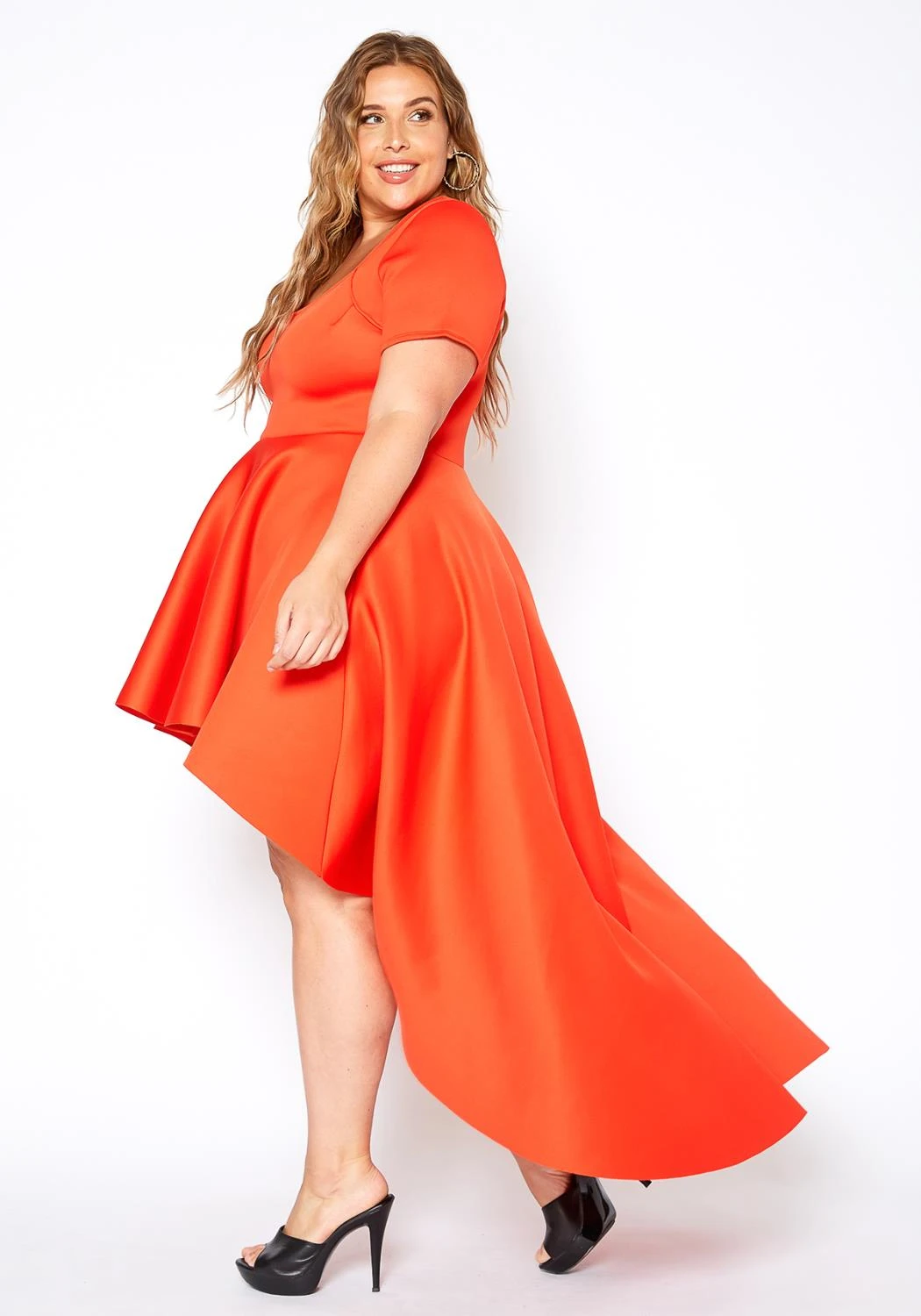 Asoph Plus Size Flattering Orange High Low Maxi Dress 2 Asoph Plus Size Flattering Orange High Low Maxi Dress - Image 2