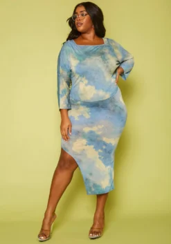 Plus Size Tie Dye Sweatshirt & Midi Dress Set
