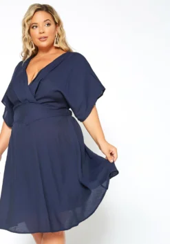 Asoph Plus Size Dolman Sleeve Linen Summer Dress