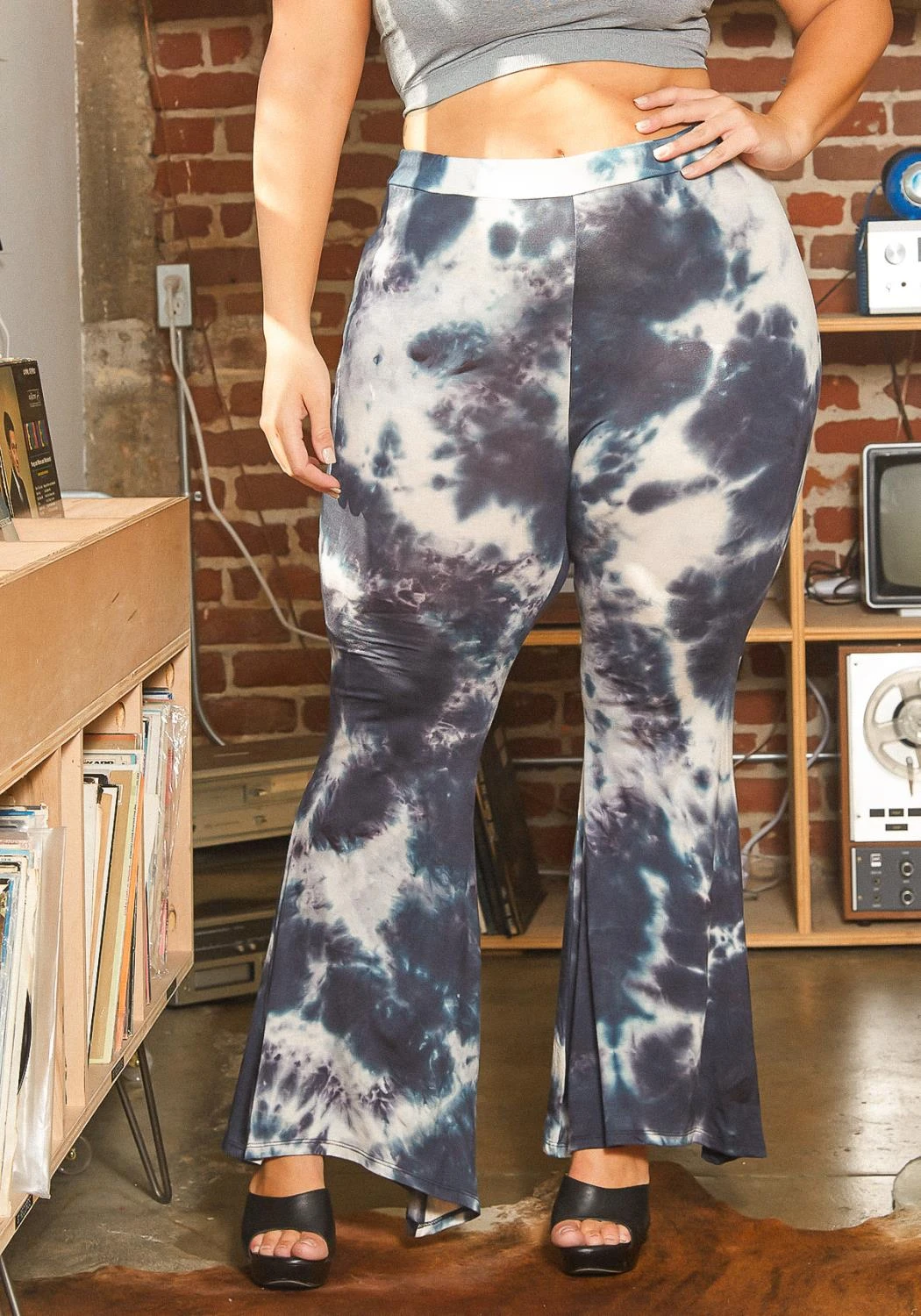 Asoph Plus Size Blue Tie Dye Flare Leg Pants 2 Asoph Plus Size Blue Tie Dye Flare Leg Pants - Image 2
