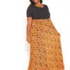 Asoph Plus Size Old Fashion Print Fit & Flare Maxi Dress