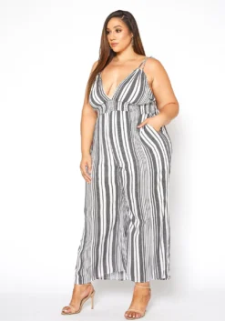 Asoph Plus Size Multi Striped Flare Leg Cami Jumpsuit -Asoph Fashion Shop 2015074 001 1