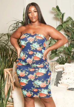 Asoph Plus Size Antique Floral Print Bodycon Tube Dress -Asoph Fashion Shop 2015222 117 0