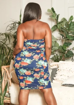 Asoph Plus Size Antique Floral Print Bodycon Tube Dress -Asoph Fashion Shop 2015222 117 3