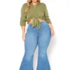 Vibrant Plus Size Classic Wash High Waist Bell Bottom Jeans