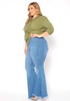 Vibrant Plus Size Classic Wash High Waist Bell Bottom Jeans -Asoph Fashion Shop 2015374 938 2