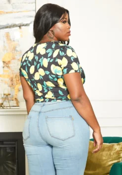 Asoph Plus Size Lemon Print V Neck Top -Asoph Fashion Shop 2015467 001 3
