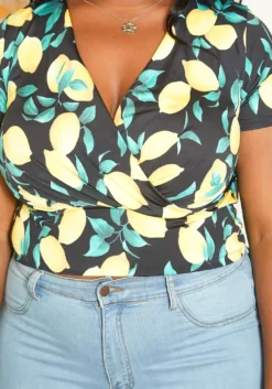 Asoph Plus Size Lemon Print V Neck Top -Asoph Fashion Shop 2015467 001 4