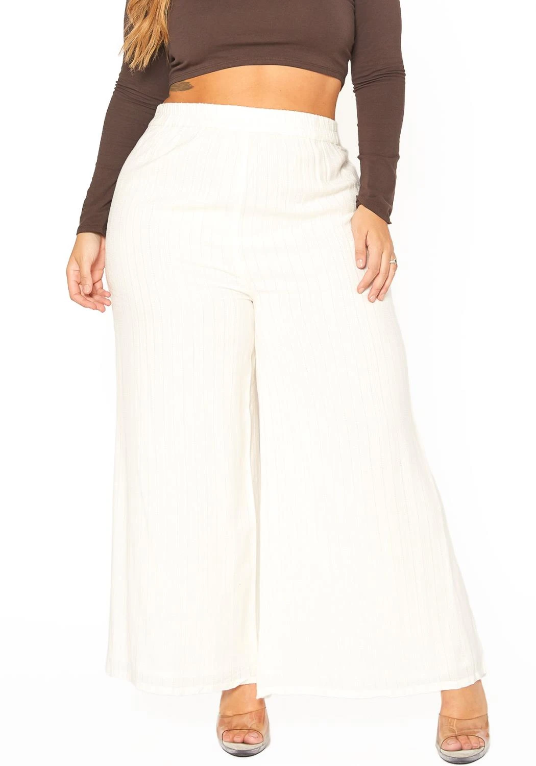 ENCREME Plus Size Shimmer Hinted Wide Leg Pants 2 ENCREME Plus Size Shimmer Hinted Wide Leg Pants - Image 2