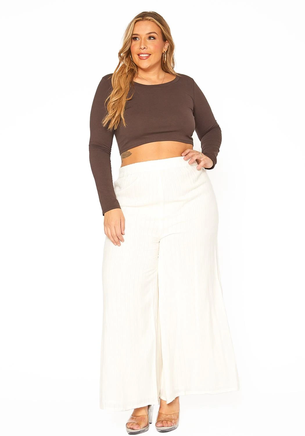 ENCREME Plus Size Shimmer Hinted Wide Leg Pants 3 ENCREME Plus Size Shimmer Hinted Wide Leg Pants - Image 3