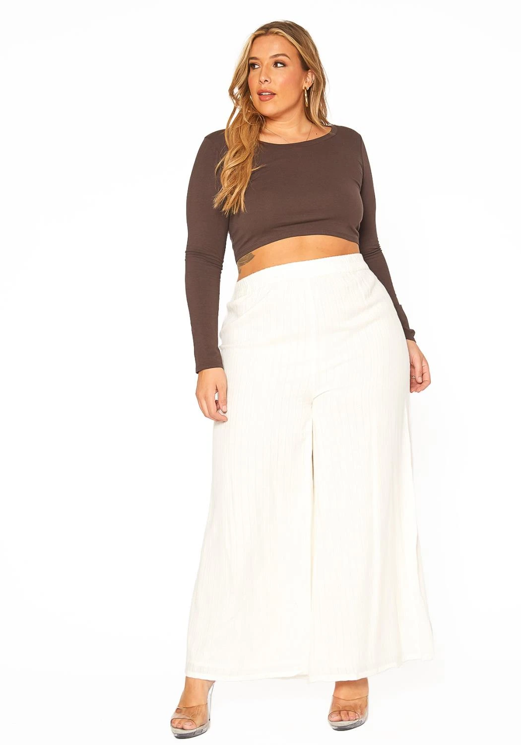 ENCREME Plus Size Shimmer Hinted Wide Leg Pants 1 ENCREME Plus Size Shimmer Hinted Wide Leg Pants