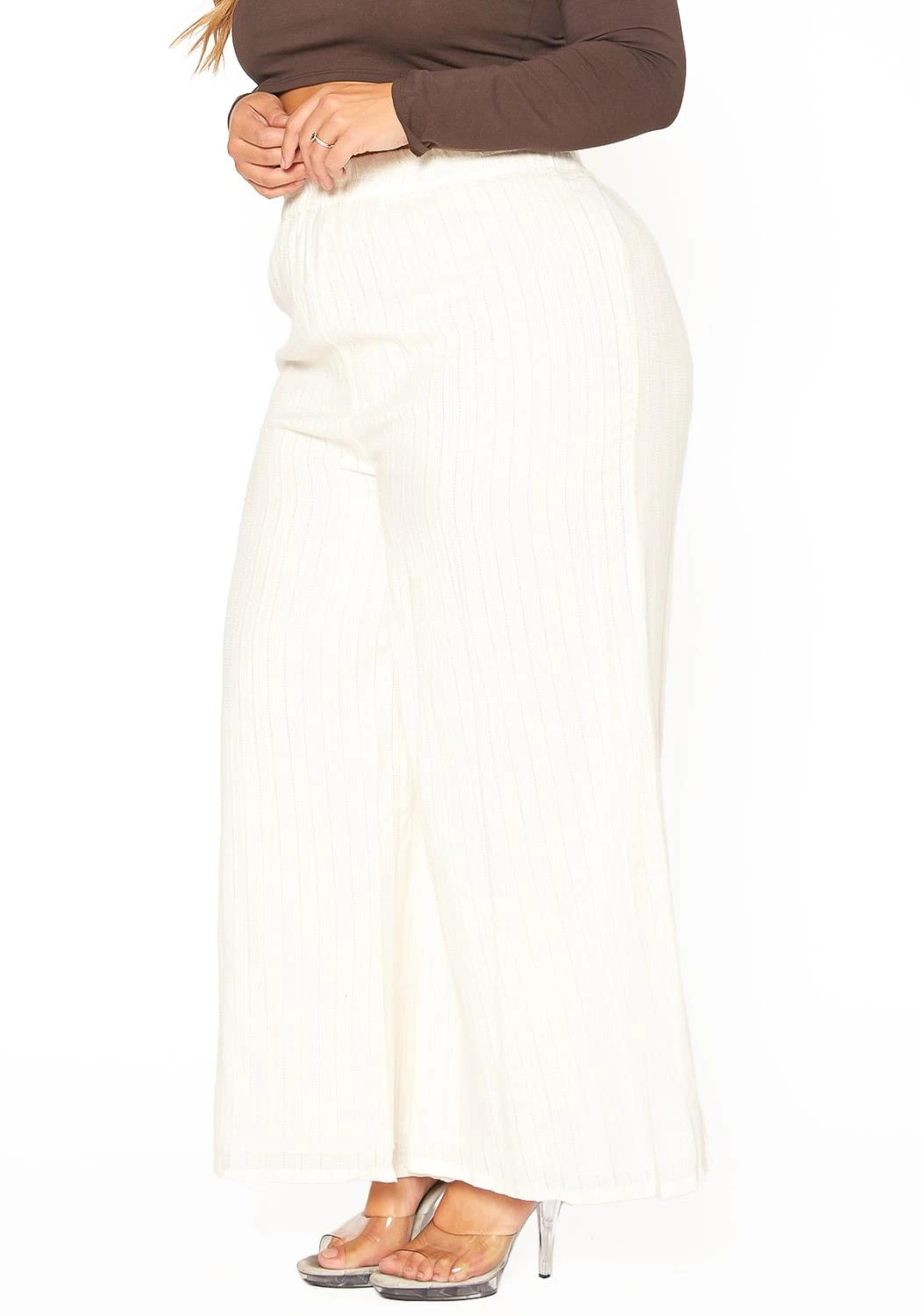 ENCREME Plus Size Shimmer Hinted Wide Leg Pants 4 ENCREME Plus Size Shimmer Hinted Wide Leg Pants - Image 4