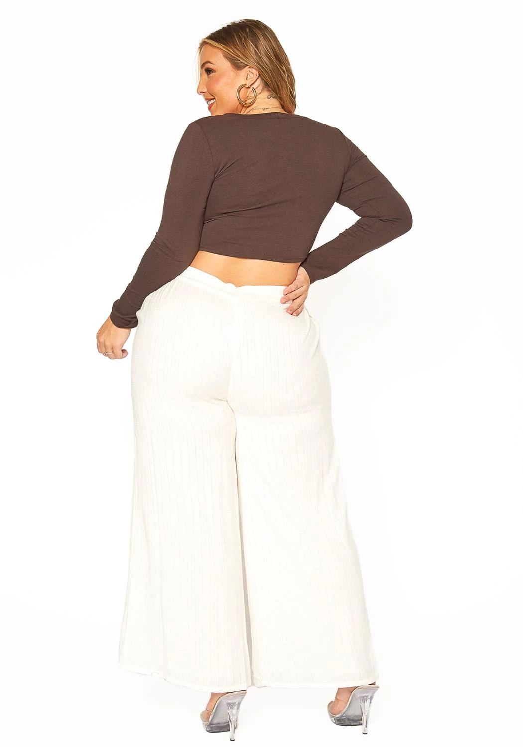 ENCREME Plus Size Shimmer Hinted Wide Leg Pants 5 ENCREME Plus Size Shimmer Hinted Wide Leg Pants - Image 5
