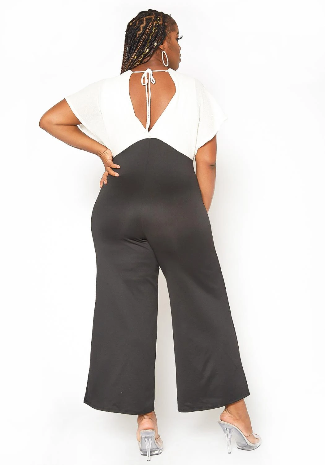 Asoph Plus Size Ribbed Knit Contrast Angel Sleeve Jumpsuit 4 Asoph Plus Size Ribbed Knit Contrast Angel Sleeve Jumpsuit - Image 4