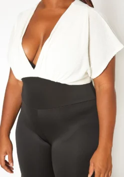 Asoph Plus Size Ribbed Knit Contrast Angel Sleeve Jumpsuit 9 Asoph Plus Size Ribbed Knit Contrast Angel Sleeve Jumpsuit -Asoph Fashion Shop 2016036 135 4