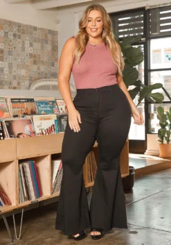 Vibrant Plus Size Classic Bell Bottom Denim Jean -Asoph Fashion Shop 2016039 001 1