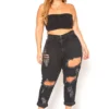 Vibrant Plus Size Distressed Raw Hem Mom Jeans