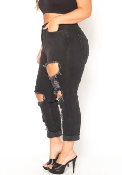 Vibrant Plus Size Distressed Raw Hem Mom Jeans -Asoph Fashion Shop 2016129 001 3