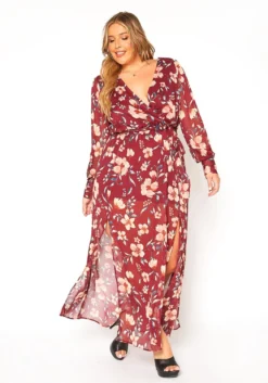Asoph Plus Size Floral Print Chiffon Maxi Dress